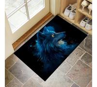 Lupo Blu Zerbino Per Porta Anteriore, Interno Ed, Con Retro In Gomma Antiscivolo, Per Ingresso, Corridoio, Cucina, Facile Da Pulire, Animali Fantastici, 60 X 90 Cm Nero