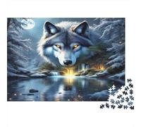 Lupo - Carta resistente - Lupo con occhi luminosi vicino al lago - Puzzle - Arredamento casa da collezione - 38x26cm/1000 pezzi