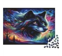 Lupo - Carta spessa - Lupo nero con pelliccia arcobaleno nella foresta oscura - Confezione puzzle - Gioco familiare decorativo - 52x38cm/1000 pezzi