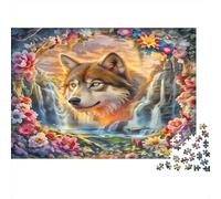 Lupo - Cartone - Lupo in cornice floreale con cascata - Puzzle premium - Gioco familiare regalabile - 38x26cm/1000 pezzi