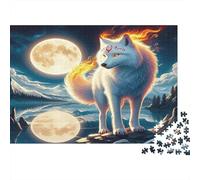 Lupo - Cartone rigido - Lupo bianco con fuoco sulla coda e due lune - Puzzle classico - Regalo per adulti per l’allenamento cerebrale - 38x26cm/1000 pezzi