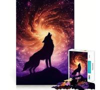 Lupo che ulula al vortice cosmico nel cielo - Puzzle per adulti da 1000 pezzi - Gioco di memoria - Taglio di alta precisione - Attività creativa per momenti di tranquillità e allenamento