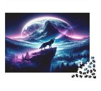 Lupo che ulula alla luna 1000 Pezzi Ululato del lupo celeste Puzzle Cartone Resistente Per Famiglia, Stimolante Sfida, Regalo Natale Originale Immagini Vibranti Premium 70x50cm/1000pcs