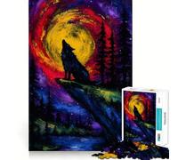 Lupo che ulula alla luna colorata - Puzzle da 1000 pezzi per adulti - Esercizio mentale - Gioco con bordi lisci e taglio di precisione - Attività rilassante di gruppo al chiuso (50x75cm)