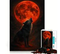 Lupo che ulula alla luna di sangue - Puzzle da 1000 pezzi per adulti - Esercizio mentale - Taglio di precisione - Bordi lisci - Attività rilassante di gruppo al chiuso (50x75cm)