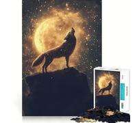 Lupo che ulula alla luna dorata splendente - Puzzle per adulti da 1000 pezzi - Gioco cognitivo - Incastri precisi,senza spazi vuoti - Attività rilassante per la pausa mentale (38x26cm)