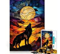 Lupo che ulula alla luna - Puzzle in vetro colorato da 1000 pezzi - Gioco cognitivo divertente - Componenti robusti e ben definiti - Esercizio mentale per momenti di tranquillità a casa (50x75cm)