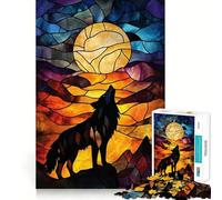 Lupo che ulula alla luna - Puzzle in vetro colorato da 1000 pezzi per ragazzi - Gioco di apprendimento cognitivo - Incastro perfetto - Compatto e divertente per tutta la famiglia (38x52cm)