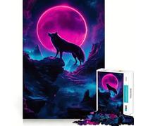 Lupo che ulula alla luna rosa - Puzzle da 1000 pezzi - Treno della memoria - Divertente superficie liscia e priva di sbavature - Sfida divertente per il tempo libero (38x26cm)