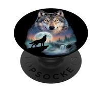Lupo che ulula alla luna sotto il bellissimo lupo PopSockets PopGrip Adesivo