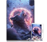Lupo che ulula all'anello di fuoco, puzzle da 1000 pezzi per adulti, gioco di abilità educativo interattivo, fantastica idea regalo significativa, dimensioni 50x75cm