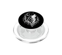 Lupo che ulula con falce di luna e ornamenti botanici PopSockets PopGrip per MagSafe