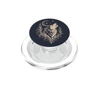 Lupo che ulula con falce di luna e ornamenti botanici PopSockets PopGrip per MagSafe