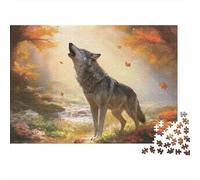 Lupo che ulula in autunno Lupo colorato che ulula al sole Puzzle da 1000 pezzi per adulti Splendidamente illustrato Attività stimolante per la casa 52x38cm/1000pcs