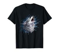 Lupo Che Ulula Solitario Blue Splash Wild Moon Spirit Maglietta
