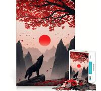 Lupo che ulula sotto il sole rosso e albero - Puzzle per ragazzi - 1000 pezzi - Gioco di abilità mentale - Taglio laser per un incastro perfetto - Esercizio mentale per momenti di tranquillità a casa