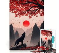 Lupo che ulula sotto il sole rosso e un albero - Puzzle da 1000 pezzi per adulti - Gioco stimolante per la mente - Superficie liscia e senza sbavature - Hobby affascinante per i momenti di svago