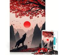 Lupo che ulula sotto il sole rosso e un albero - Puzzle per adulti da 1000 pezzi - Gioco di memoria - Taglio di alta precisione - Esercizio mentale per momenti di tranquillità a casa (50x75cm)