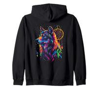 Lupo colorato con acchiappasogni Felpa con Cappuccio