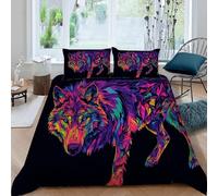 Lupo colorato Copripiumino Singolo 135x200 cm Fauna selvatica boema Stampa Set Copripiumino Microfibra Morbido Copripiumino Bambino con 1 Federe 50x75 cm (Dz3585)