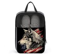 Lupo con bandiera americana borsa per scarpe da viaggio uso quotidiano anti-polvere porta scarpe da golf