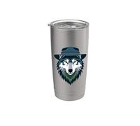 Lupo con Cappello Ritratto Animale Bicchiere termico in acciaio inox doppia parete