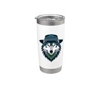 Lupo con Cappello Ritratto Animale Bicchiere termico in acciaio inox doppia parete