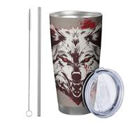 Lupo con coperchio bicchiere Set di 1 animali testa di lupo spettrale artistico graffiti vernice spray pittura fredda rosso bianco isolato metallo lattina raffreddamento No Spill scuola college asilo
