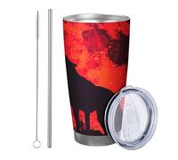 Lupo con coperchio bicchiere Set di 1 Artistico Estetica Luna Albero Lupo Ululato Cielo Notte Modello Disegni rosso nero Isolato Metallo Can Cooler No Spill Scuola College asilo nido senza stelo