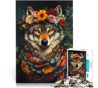 Lupo con corona floreale puzzle 1000 pezzi per adulti Giocattoli che creano dipendenza e sfidano l'intelligenza del cervello Interazione genitore-figlio 38x26cm