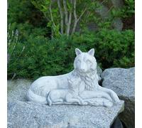 Lupo con giovane lupo statua in pietra H.23 cm grigio 9 kg cemento bianco ant...