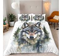 Lupo Copripiumino una Piazza e Mezza 200x200cm Modello Di Lupo Animale Della Foresta Copripiumino Matrimoniale Microfibra Biancheria da Letto 3 Pezzi Set con Cerniera Nascosta e 2 Federe 50x75cm