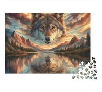Lupo della Foresta Lago Puzzle 1000 Pezzi Carta per Adulti Paesaggio Montagna Notte Gioco di Puzzle 1000 Pezzi Decorazione Regalo 52x38cm/1000pcs