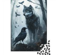 Lupo della Foresta Puzzle 1000 Pezzi Carta per Adulti Scena Misteriosa del Corvo Gioco di Puzzle 1000 Pezzi Relax Concentrazione Decorazione Famiglia Regalo 52x38cm/1000pcs