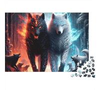 Lupo di fuoco fantastico, puzzle difficile 1000 pezzi per adulti, lupi fuoco e ghiaccio, foresta epica, premium spesso robusto alta qualità, vibrante, antistress, gioco, 38x26cm/1000pz