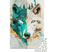 Lupo Doppio Volto Arte Puzzle 1000 Pezzi Carta Gioco di Puzzle 1000 Pezzi Stile Foresta Rilassamento Famiglia Regalo Casa 38x26cm/1000pcs