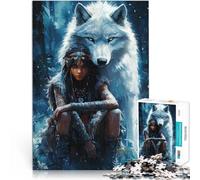 Lupo e donna nella foresta puzzle 1000 pezzi per adulti Giocattoli che creano dipendenza e sfidano l'intelligenza del cervello Interazione genitore-figlio 38x26cm