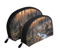 Lupo fauna selvatica, Borsa per trucco a conchiglia Portamonete da donna Borsa da toilette piccola Borsa per cosmetici 2 pezzi