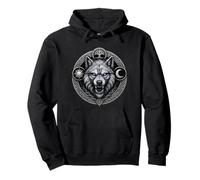 Lupo Fenrir con Sole Luna e Yggdrasil Emblema a Intreccio Felpa con Cappuccio
