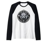 Lupo Fenrir con Sole Luna e Yggdrasil Emblema a Intreccio Maglia con Maniche Raglan