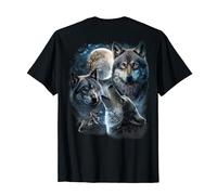 Lupo grigio sotto la luna piena, spazio, galassia e stelle Maglietta