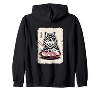 Lupo Mangiare Sushi Giapponese Ramen Anime Felpa con Cappuccio