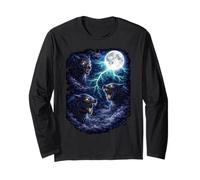 Lupo Mannaro Scuro sotto la Luna - Vintage Fantasy Lightning Art Maglia a Manica