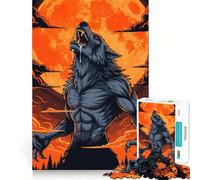 Lupo mannaro ululante luna Puzzle da 1000 pezzi per ragazzi Gioco di concentrazione mentale Taglio di precisione bordi lisci Gioco perfetto come regalo di Natale (38x26cm)