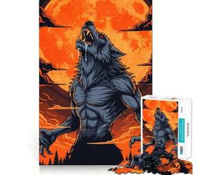 Lupo mannaro ululante luna Puzzle da 1000 pezzi per ragazzi Gioco di concentrazione mentale Taglio di precisione bordi lisci Gioco perfetto come regalo di Natale (38x26cm)