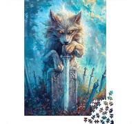 Lupo Mistico nella Foresta Puzzle per Adulti Puzzle 1000 Pezzi Illustrazione della Spada Gioco di Puzzle 1000 Pezzi Relax Famiglia Decorazione Regalo Casa 70x50cm/1000pcs