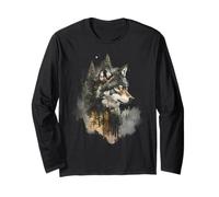 Lupo Montagne Foresta Natura Animali SEL Maglia a Manica
