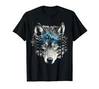 Lupo Natura Astratto Animale Arte Occhi Blu Gra Maglietta