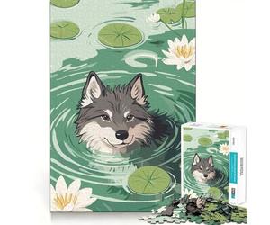 Lupo nello stagno con ninfee - Puzzle da 1000 pezzi per adulti - Gioco divertente e stimolante - Taglio laser di alta qualità - Esercizio mentale per momenti di relax a casa (38x26cm)