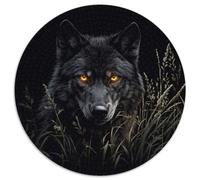 Lupo Nero Puzzle 1000 Pezzi Rotondo Puzzle per Adulti Notte Selvaggia Carta Difficile Relax Decorazione Arte Regalo Casa
